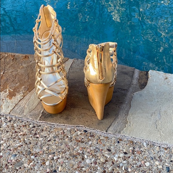 BEBE Gold Wedges will take you to the top. - Picture 2 of 6